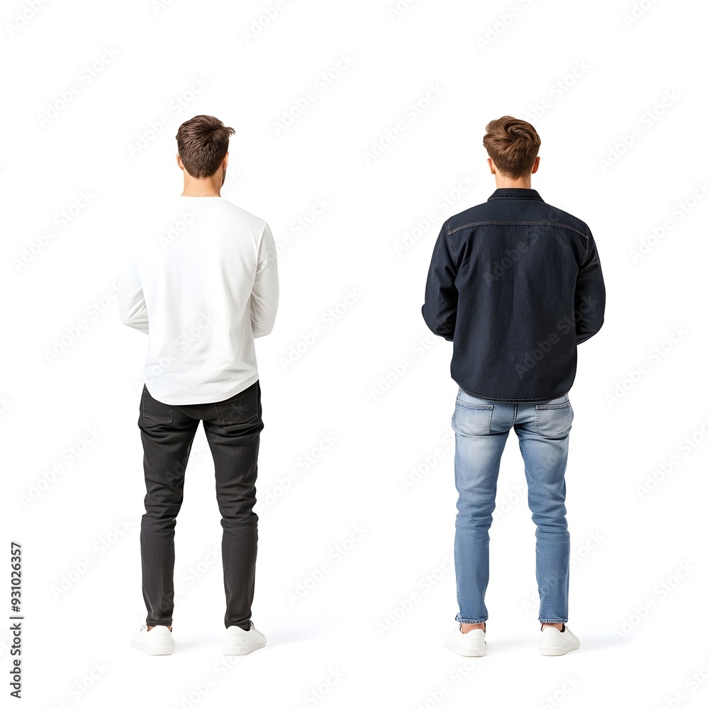 Two Content Creators Discussing Something in the Studio on White Background Two Content Creators Discussing Something in the Studio on White Background