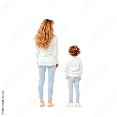 Mother and child having a thoughtful discussion in a clear detailed image on a white background