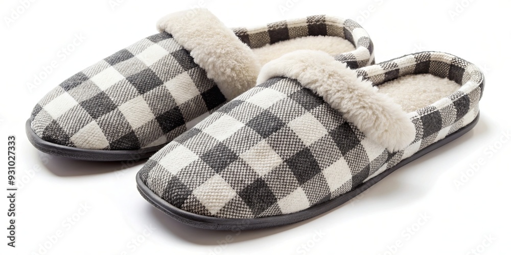 Checkered slippers in black and white with soft fur lining, checkered, slippers, black, white, pattern, cozy, footwear, comfy Checkered slippers in black and white with soft fur lining, checkered, slippers, black, white, pattern, cozy, footwear, comfy