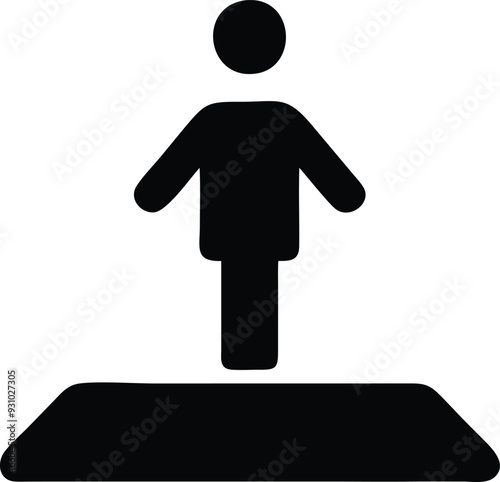 a black and white silhouette of a man standing on a toilet