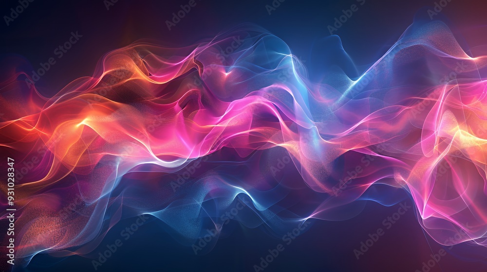 Abstract digital art with flowing, colorful waves on a dark background. Abstract digital art with flowing, colorful waves on a dark background.