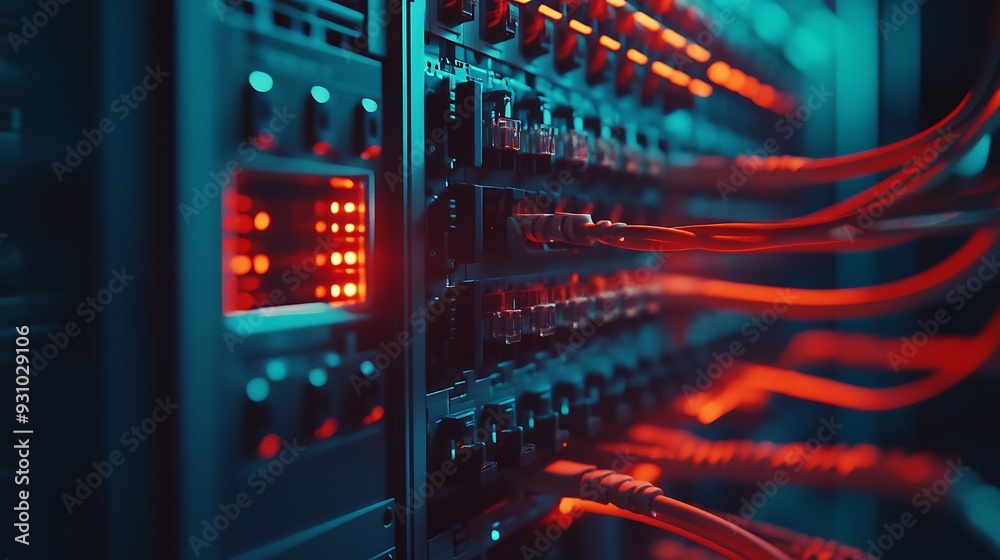 Server Rack With Red and Blue Lighting