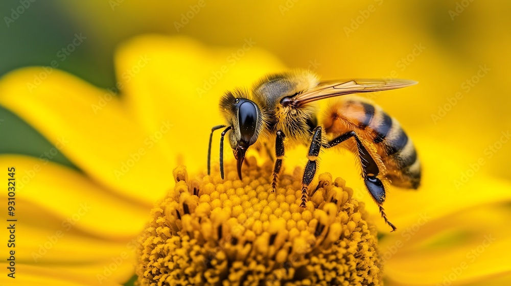 Closeup of a Bee on a Yellow Flower Closeup of a Bee on a Yellow Flower