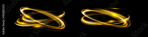 White shiny sparks spiral wave. A curved bright line of speed is spinning. Shiny wavy path. Rotating dynamic neon circle. Magical golden swirl with highlights.
