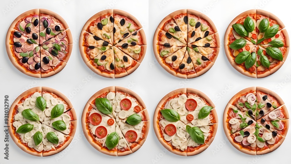 Set of Colorful Array of Delicious Pizzas on white background. Italy food Set of Colorful Array of Delicious Pizzas on white background. Italy food