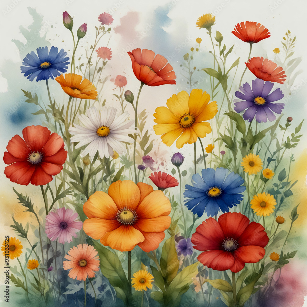 An illustration bursting with the charm of wildflowers. The scene features a vibrant and diverse array of wildflowers in full bloom, set against a soft, natural background. An illustration bursting with the charm of wildflowers. The scene features a vibrant and diverse array of wildflowers in full bloom, set against a soft, natural background.