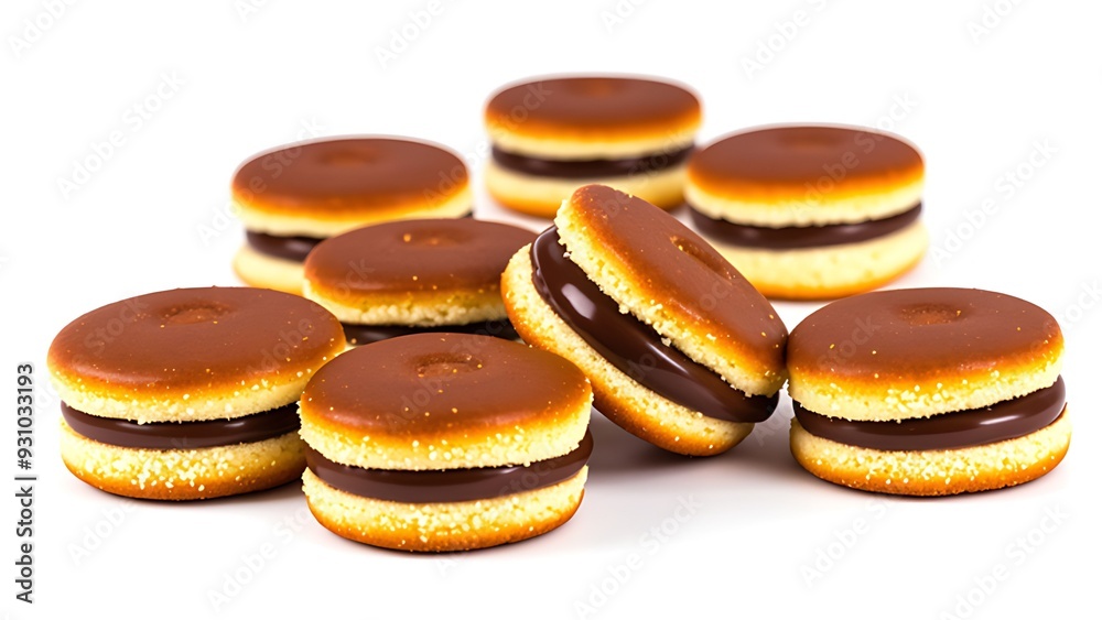 Set of Delightful Chocolate-Filled Waffle Cookies on white background Set of Delightful Chocolate-Filled Waffle Cookies on white background