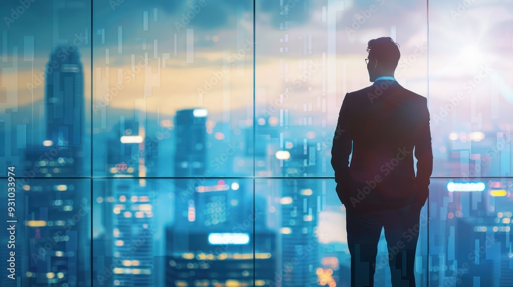 Businessman looking at city skyline Businessman looking at city skyline
