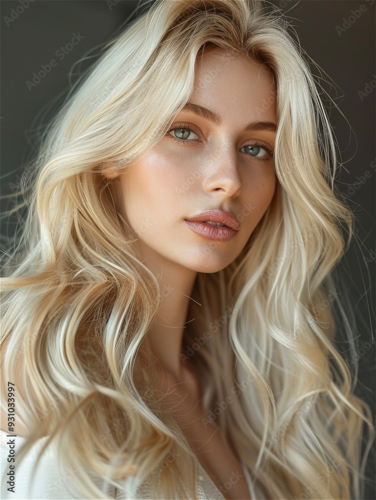 Fototapeta premium Beautiful hair model, a woman with blonde shiny long hair,