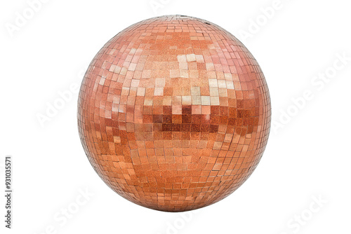 Shiny copper disco ball reflecting light, perfect for dance parties and events, creating a vibrant atmosphere and nostalgic vibes.