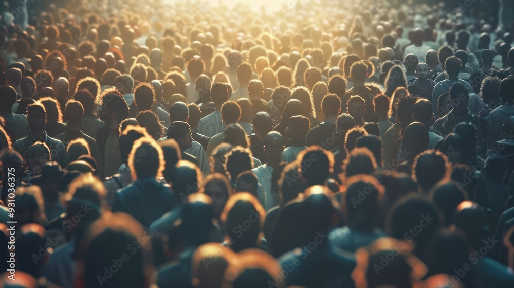 Obraz premium A Massive Crowd Gathered Under a Golden Light
