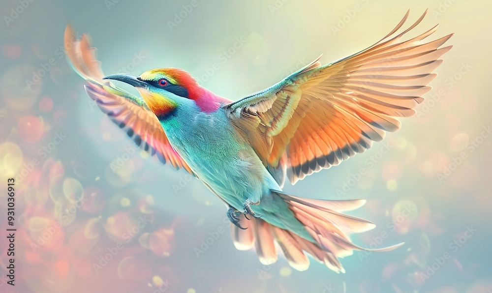Fototapeta premium a tropical bird with vibrant feathers in flight, Generative AI.