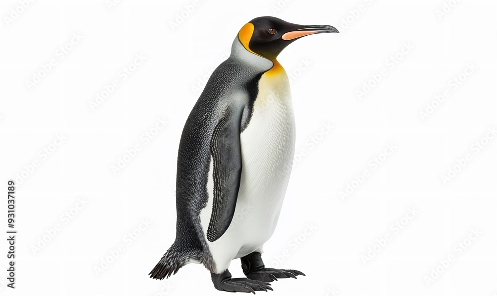 Fototapeta premium An lone penguin's entire body is depicted against a white background, Generative AI.
