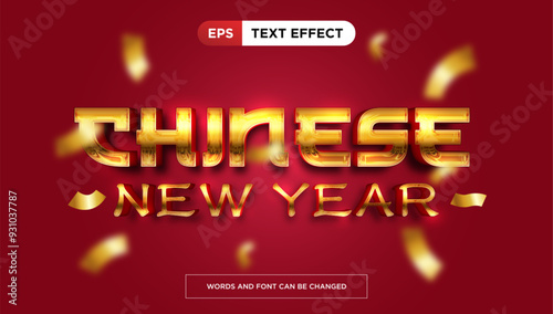 Chinese new year editable text style effect, lunar red gold 3d text effect