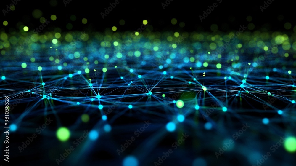 An abstract grid of glowing blue and green lines symbolizing data communication An abstract grid of glowing blue and green lines symbolizing data communication