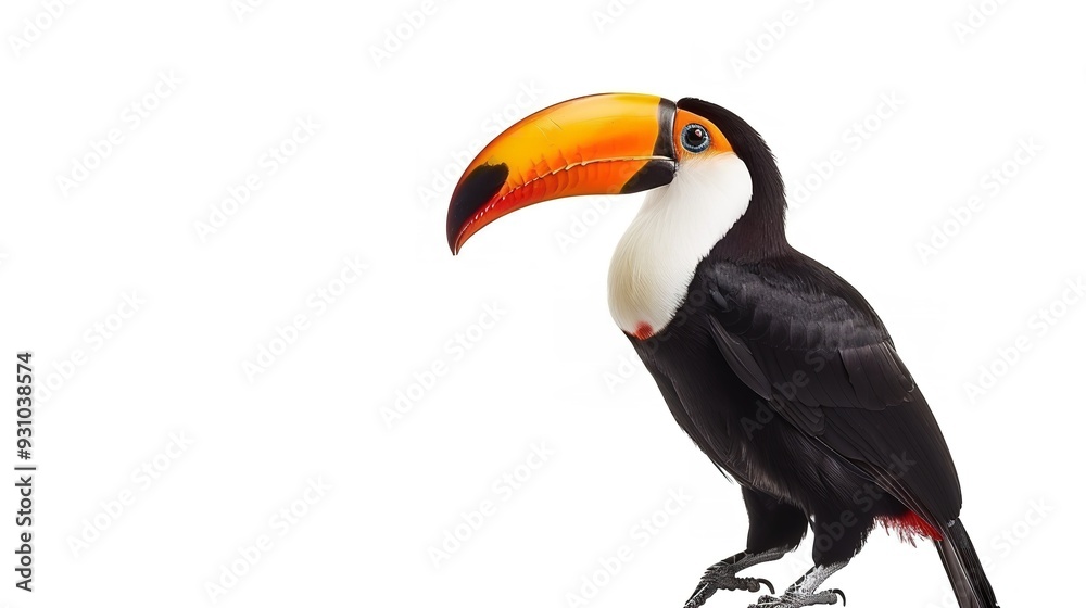 Naklejka premium White background with an isolated toucan bird, Generative AI.
