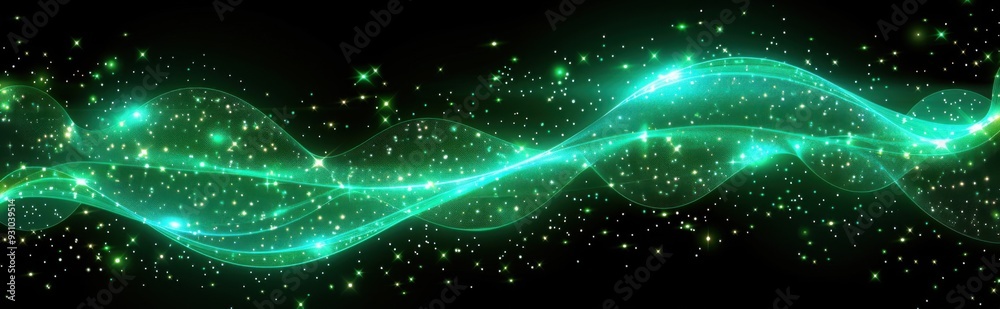 Fototapeta premium Abstract Green Wave with Glowing Stars