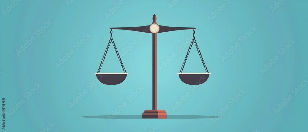 Scales of Justice with Equal Weights Representing Fairness Judicial Equilibrium and the Authority of the Legal System in a Flat Minimalist Design Scales of Justice with Equal Weights Representing Fairness Judicial Equilibrium and the Authority of the Legal System in a Flat Minimalist Design