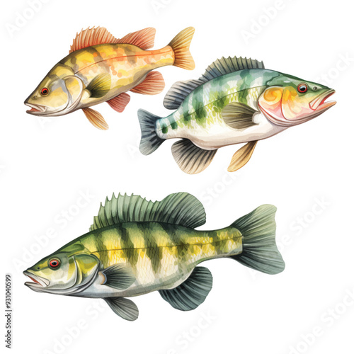 watercolor painting of Peacock bass four collection