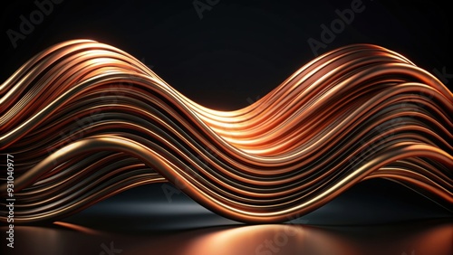 Copper wave pattern on black background, gloomy, specular , copper, wave, pattern, black background, gloomy, metallic, shiny