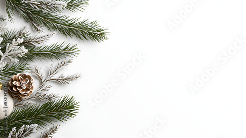 Festive Christmas Border with Snow-Covered Pine Branches and a Pine Cone for Your Holiday Designs