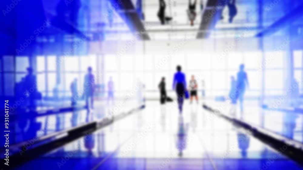 Slow motion video of busy businessmen and businesswomen walking indoors, abstract blur scene background Slow motion video of busy businessmen and businesswomen walking indoors, abstract blur scene background