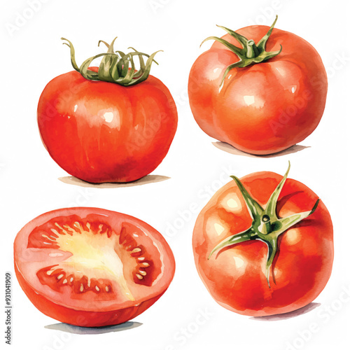 watercolor painting of tomato four collection isolated