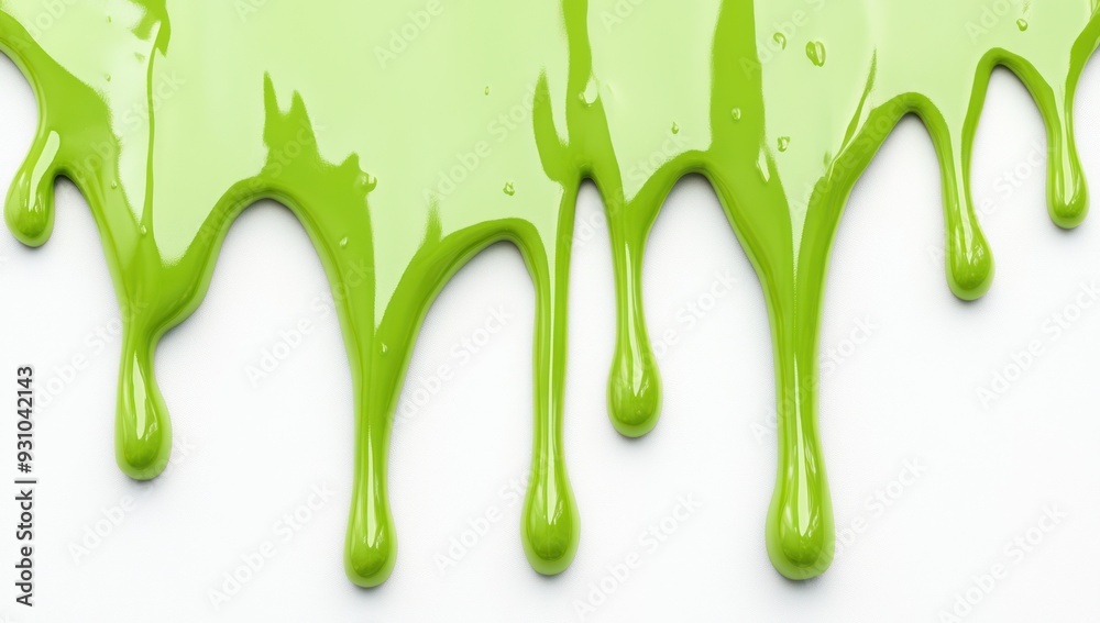 green slime dripping down on white background, close up, hyper realistic green slime dripping down on white background, close up, hyper realistic