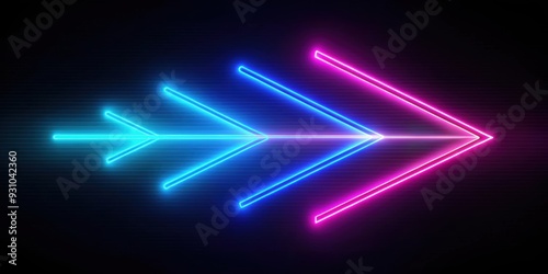 Glowing neon right arrows on black background with futuristic laser design , neon, right arrows