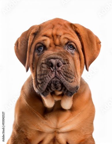 ボルドー・マスティフの子犬のポートレート（Bordeaux Mastiff puppy portrait on white background） 