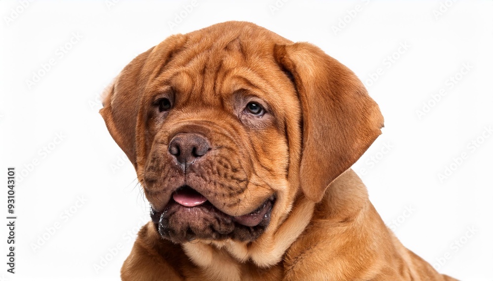 笑顔のボルドー・マスティフの子犬のポートレート(Portrait of a smiling Bordeaux Mastiff puppy on white background)
笑顔のボルドー・マスティフの子犬のポートレート(Portrait of a smiling Bordeaux Mastiff puppy on white background)