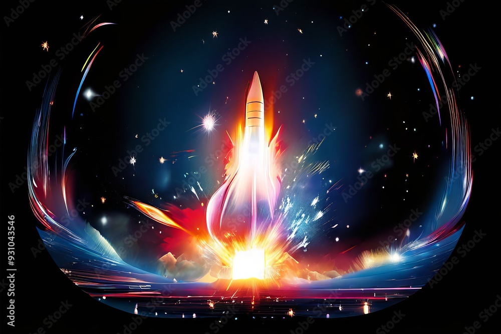 stellar mix a digital collage of the launch with luminogram ele Stock ...