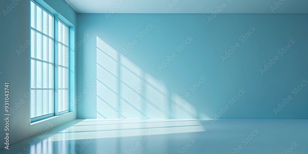 Obraz premium Minimalistic abstract light blue background with shadows and light from windows on wall, abstract, minimalistic, simple