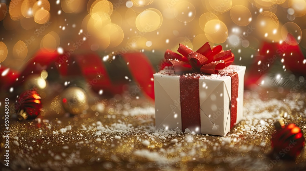 Christmas Present with Festive Lights and Snow Christmas Present with Festive Lights and Snow