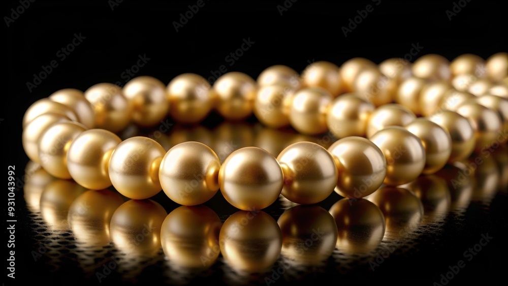 Strand of large golden pearls on black background, luxury, jewelry, elegant, pearls, round, golden, horizontal, shiny Strand of large golden pearls on black background, luxury, jewelry, elegant, pearls, round, golden, horizontal, shiny