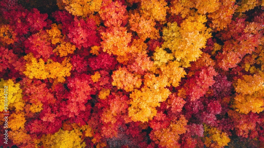 Stunning aerial view of vibrant autumn foliage displaying rich shades of red, orange, and yellow leaves in a natural landscape. Stunning aerial view of vibrant autumn foliage displaying rich shades of red, orange, and yellow leaves in a natural landscape.