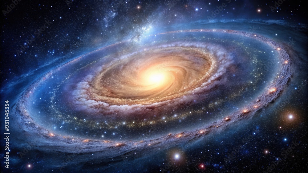 Fototapeta premium Stunning spiral galaxy surrounded by cosmic dust on background, spiral galaxy, cosmic dust, space, universe