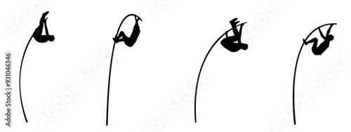 Vector set of silhouettes of pole vault. sports, athletics. Isolated on white background. vector illustration.