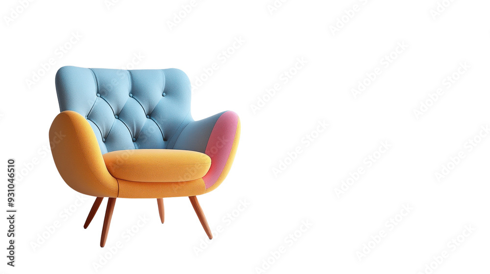 A stylish, colorful armchair with tufted design, perfect for modern interiors and adding a pop of color to any living space. A stylish, colorful armchair with tufted design, perfect for modern interiors and adding a pop of color to any living space.