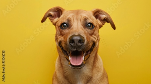 Joyful canine with cheerful demeanor on Yellow backdrop.