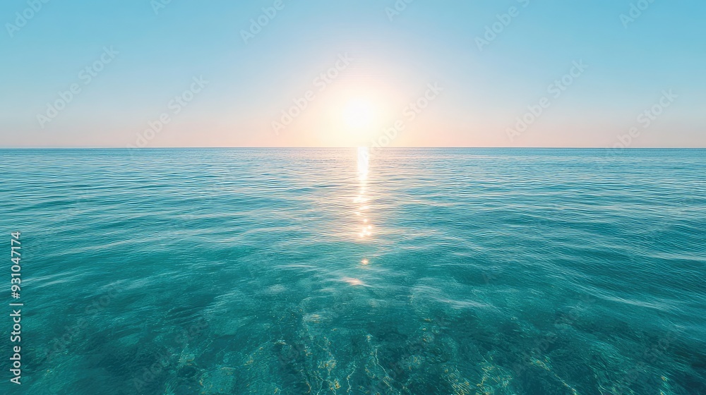 A serene crystal sea at dawn, with the first light of day casting a soft glow on the perfectly clear water. A serene crystal sea at dawn, with the first light of day casting a soft glow on the perfectly clear water.