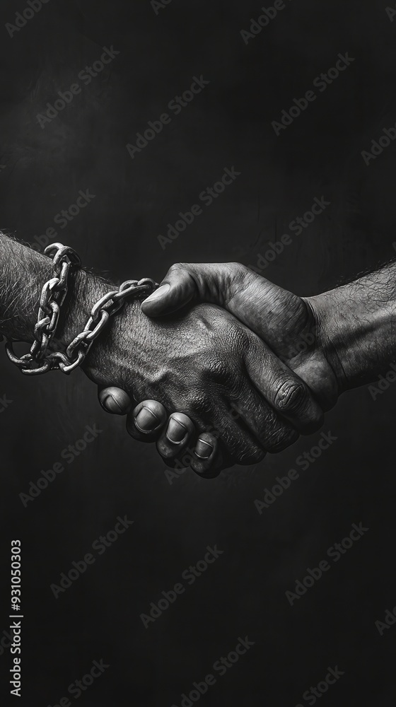 A powerful handshake symbolizing unity and resilience in a stark contrast of light and shadow. A powerful handshake symbolizing unity and resilience in a stark contrast of light and shadow.