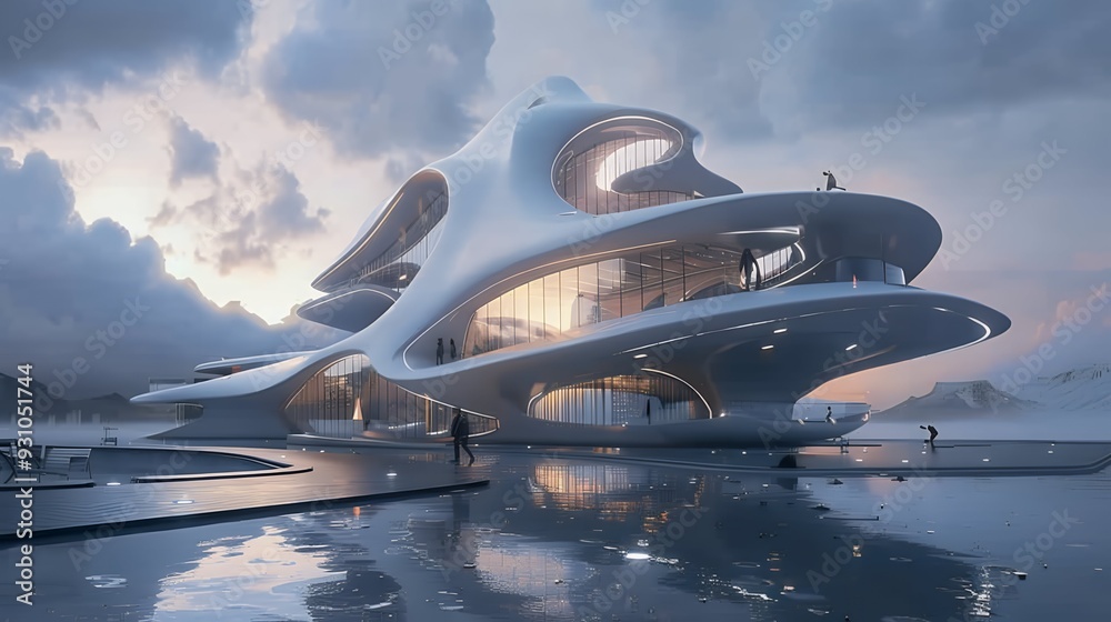 Design a picture of a futuristic building with curved lines and advanced materials, depicting the visionary architecture of tomorrow. Design a picture of a futuristic building with curved lines and advanced materials, depicting the visionary architecture of tomorrow.