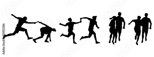 silhouette set of relay race. sports, running, athletics. vector illustration.