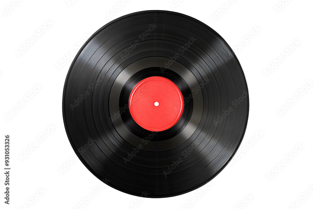 Vinyl Record with Red Sticker on Transparent Background Vinyl Record with Red Sticker on Transparent Background