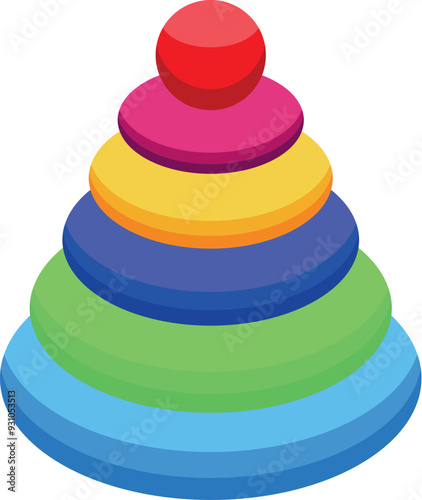 Colorful pyramid toy with rings stacked in order of size, illustrating growth, learning, and development