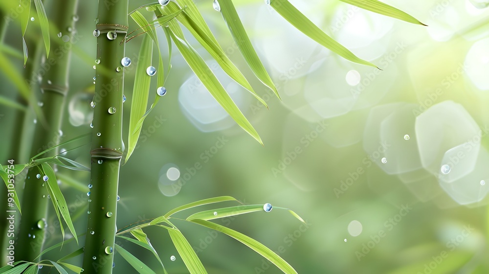 Fototapeta premium Bamboo with water droplets pastel tones flat design