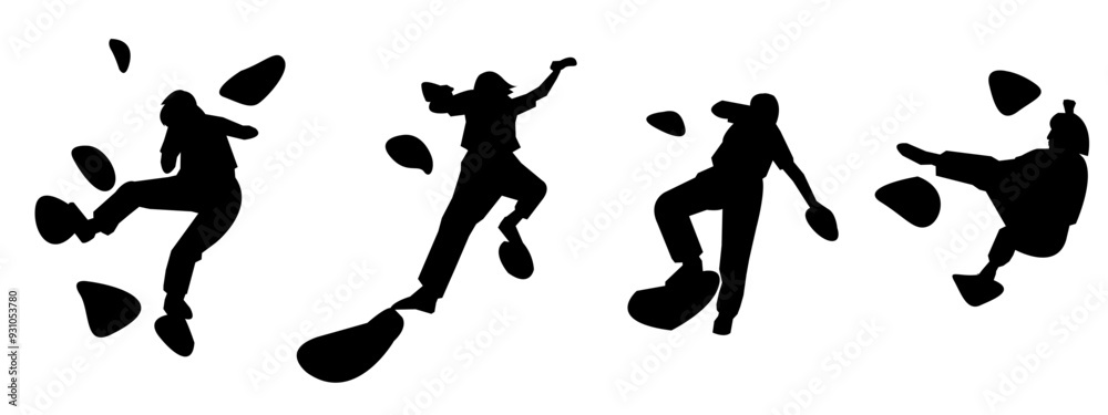 wall climbing, rock climbing, silhouette set. sport, extreme, bouldering. different actions, poses. vector illustration. wall climbing, rock climbing, silhouette set. sport, extreme, bouldering. different actions, poses. vector illustration.