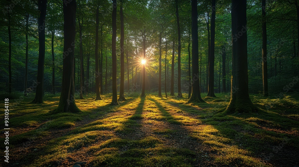 Fototapeta premium Sunbeams through the Forest