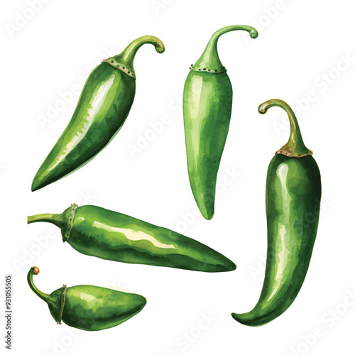 watercolor painting of jalapeno pepper four collection